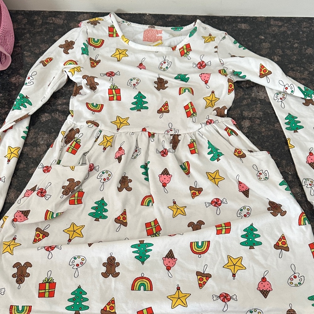 Cat & Jack White Dress with Colorful Holiday Print